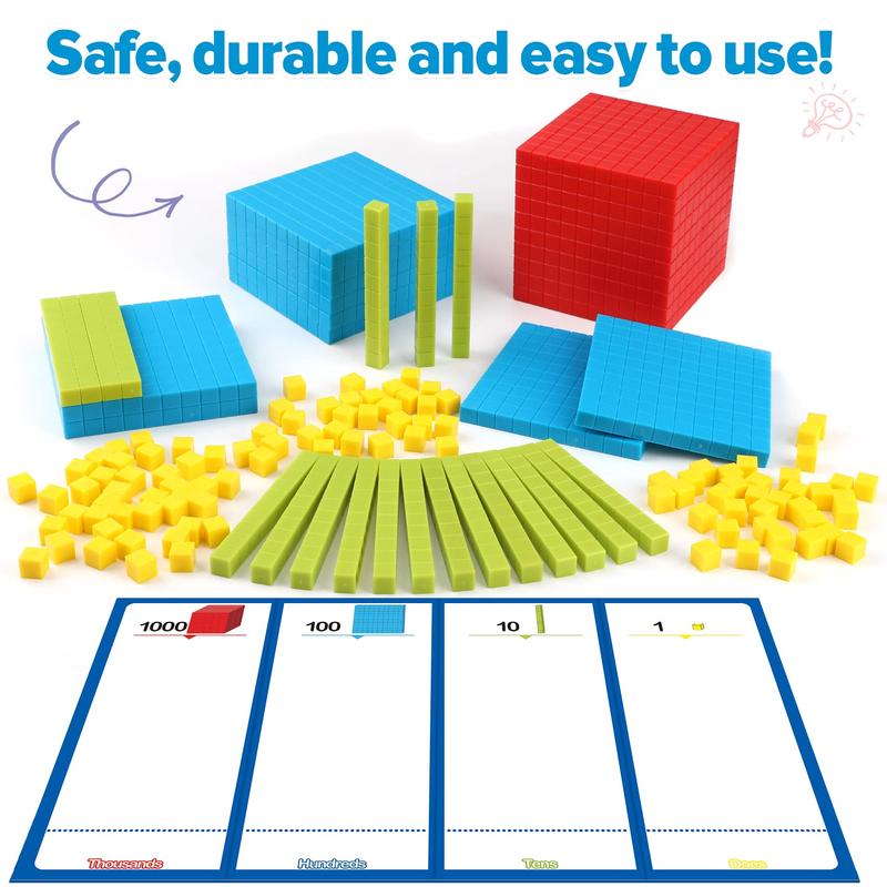 131 PCS Base Ten Blocks for Math - Place Value Blocks, Plastic Base 10 Math Manipulatives 1st Grade, Math Counters, Number Blocks, Math Cubes, Counting Cubes for Math