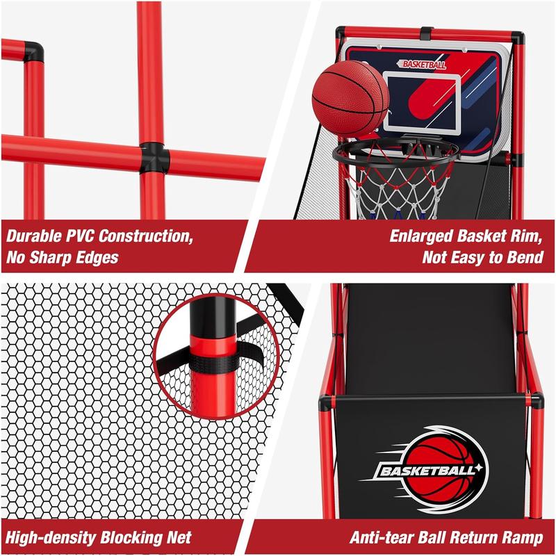 Basketball Arcade Game Indoor Outdoor, Kids Basketball Hoop with 4 Balls & Pump, Single Shot Basketball Game at Home, Carnival Games Sport Toys Gifts for Boys Girls Teens Ages 3-12 Years Old