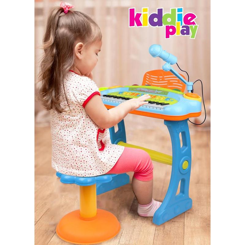 Kids Piano Keyboard with Microphone and Stool  37 Key Electronic Musical Toy with Colorful Lights for Toddlers Ages 3 and Up