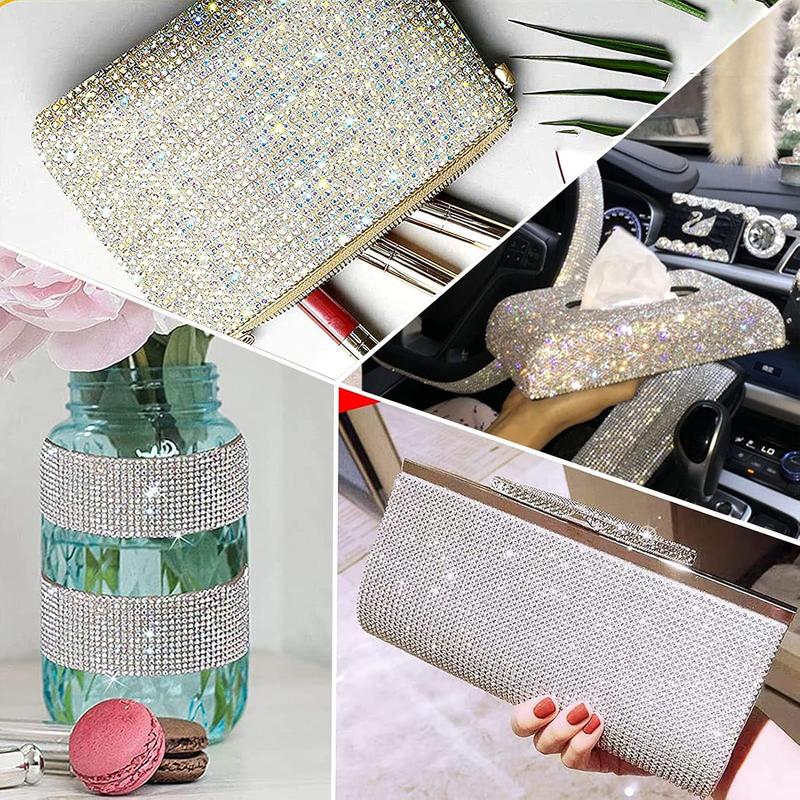 10 Rolls Self Adhesive Rhinestone Ribbon Crystal Diamond Sticker Bling Ribbon DIY Decoration with 2 mm Rhinestones for DIY Arts Crafts,Wedding Party Decor,Car Phone Decoration.(Each Roll 1 Yard)