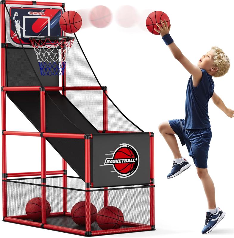 Basketball Arcade Game Indoor Outdoor, Kids Basketball Hoop with 4 Balls & Pump, Single Shot Basketball Game at Home, Carnival Games Sport Toys Gifts for Boys Girls Teens Ages 3-12 Years Old