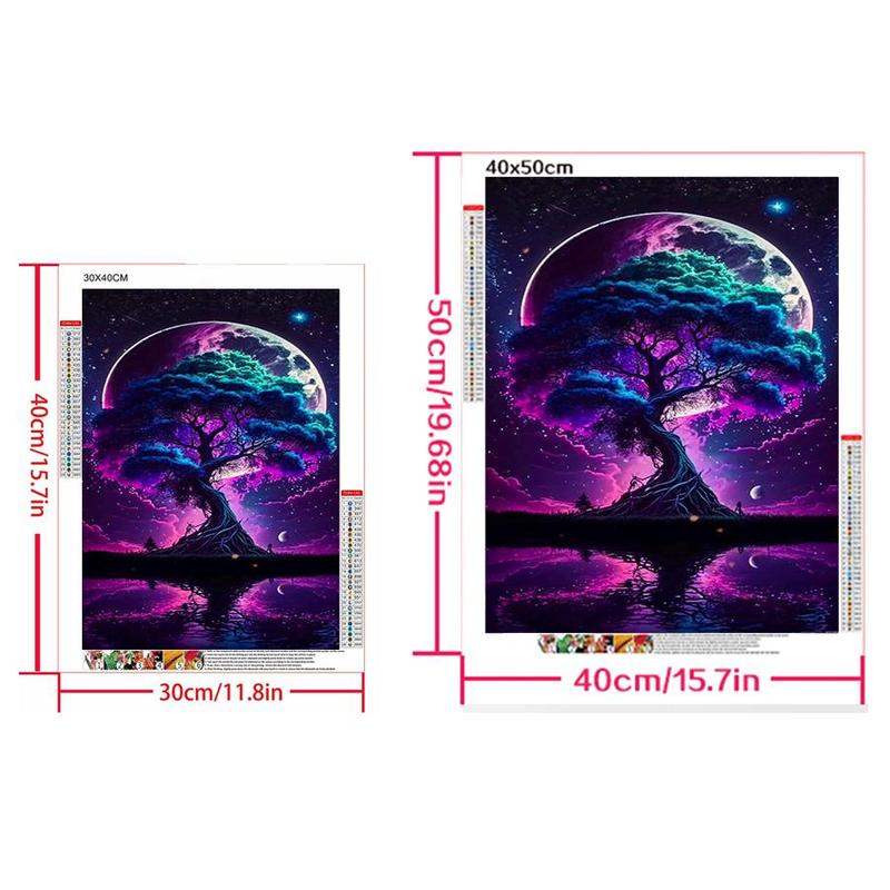 5D DIY Diamond Arts Colorful Painting Kit, Tree & Moon Pattern Diamond Arts Colorful Painting without Frame, Handmade Art Crafts for Home Decor