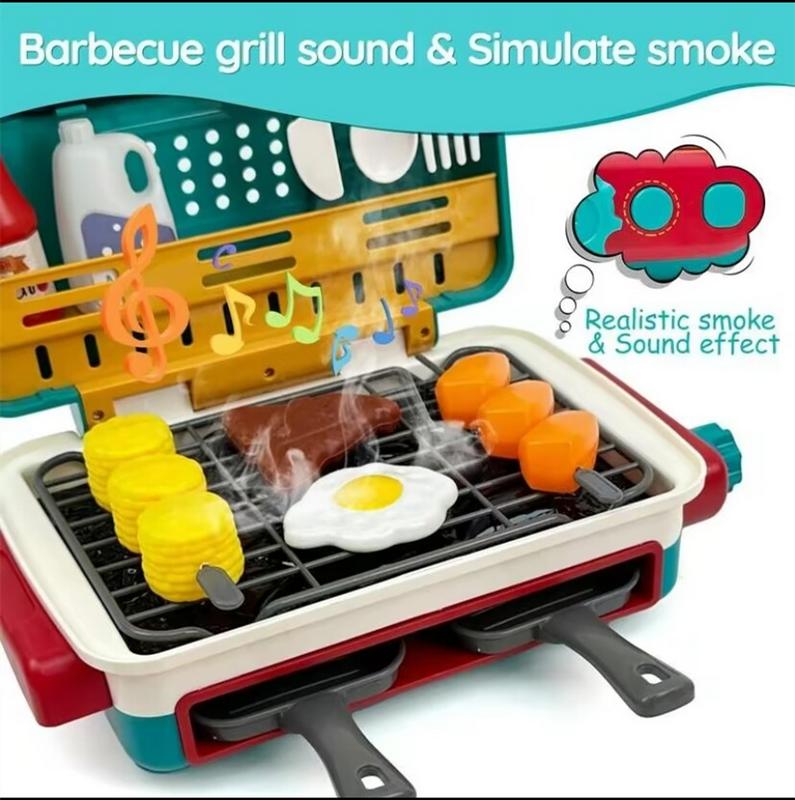 Kids Toys Kitchen Playset, Kids BBQ Grill Playset with Smoke, Sound & Light, Toy Grill for Kids, Pretend Play Food Hamburger, Interactive Toys Barbecue Cooking Game for Toddlers Boys Girls 3-5