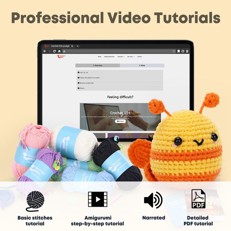 Crochet Kit for Beginners, 1 Set Cute Bee Crochet Kit with Step-by-Step Instructions and Video Tutorials, Complete Crochet Starter Kit for Birthdays Gift