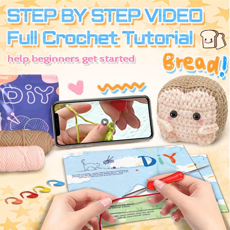 Square Bread Crochet Kit, Cute Woven Craft for Beginners, DIY Crochet Kit with Step-by-step Video Tutorial, Gift for Food Lovers