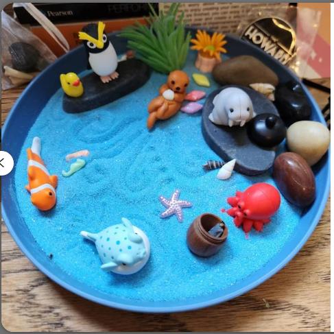 Mini Ocean Zen Garden Beach Sand Blue Desk Accessory DIY Kit Holiday Christmas Gifts for Him Her Sea Otter Office Decor Fidget Toy Therapy mini zen garden, beach decor, unique zen gardens, sand garden, ocean zen garden, New Job Gift, Home Office Decor