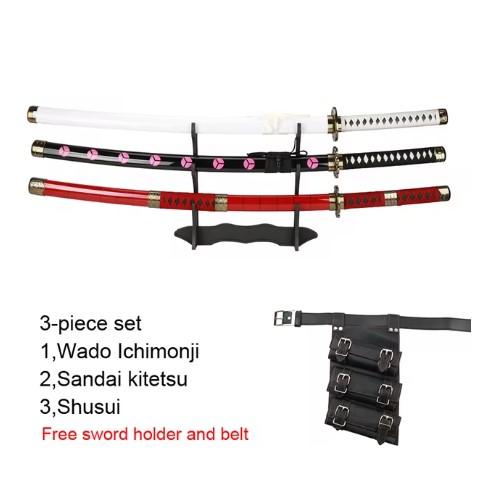 3-pcs Set Roronoa Zoro Swords 104cm Handmade Katana Japanese Anime Cosplay Sword Shusui Enma Kitetsu Free sword holder and belt