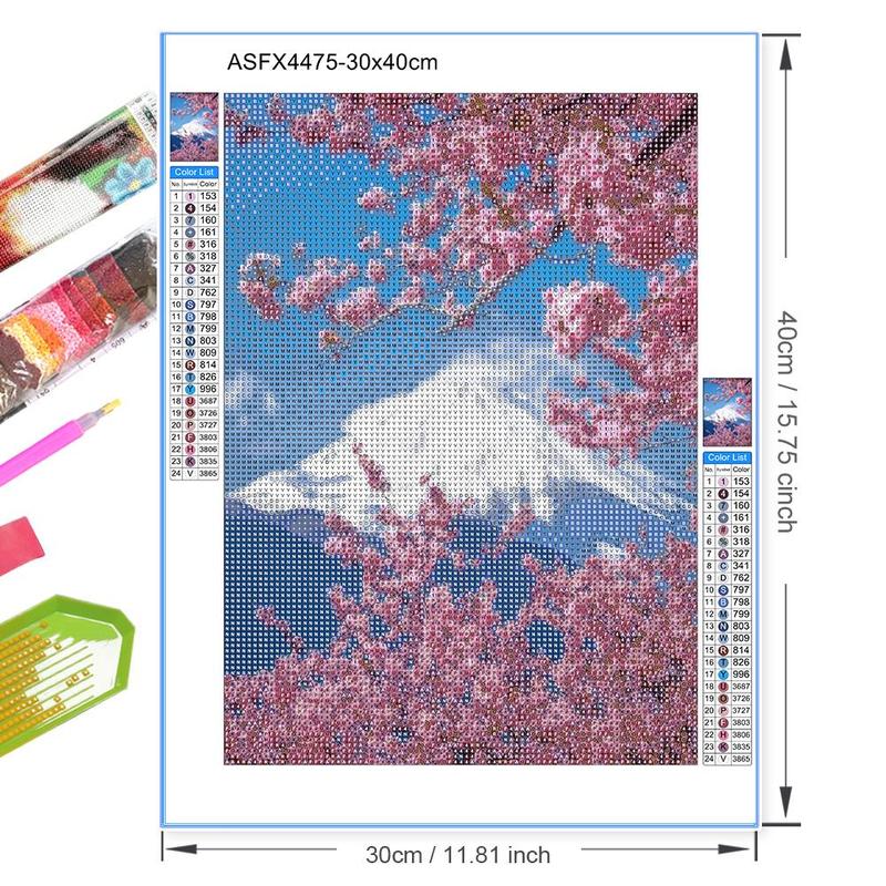 Cherry Blossom & Mountain Pattern DIY Diamond Arts Colorful Painting Kit without Frame, DIY 5D Diamond Arts Colorful Painting Kit for Adults & Teenager, DIY Decor Painting for Home Bedroom Living Room