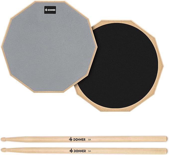 Donner Drum Practice Pad 8 Inches, Silent Practice Drum Pad 2-Sided With Drum Sticks - Gray Blue