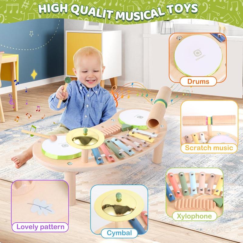 7 in 1 Kids Drum Set for Toddlers Wooden Xylophone Musical Instruments Kit Play Set for Toddler Baby Drum Set Montessori Toys Sensory Toys Birthday Gifts for Girls Boys