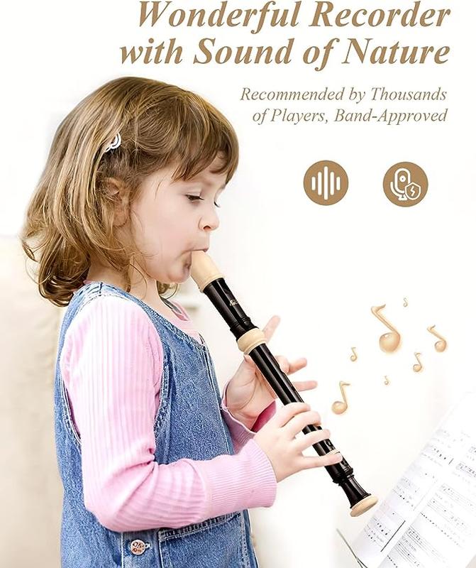 Eastar Soprano Recorder for Beginners Kids, Baroque style C Key Recorder Instrument ABS Classic 3 Piece with Cleaning Kit, Thumb Rest, Leather Bag, Fingering Chart, Brown, ERS-21BB