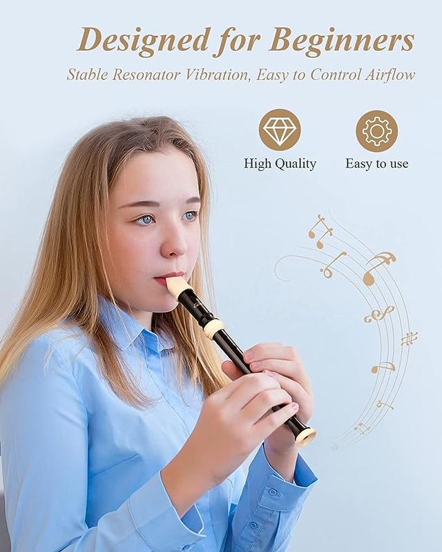 Eastar Soprano Recorder for Beginners Kids, Baroque style C Key Recorder Instrument ABS Classic 3 Piece with Cleaning Kit, Thumb Rest, Leather Bag, Fingering Chart, Brown, ERS-21BB