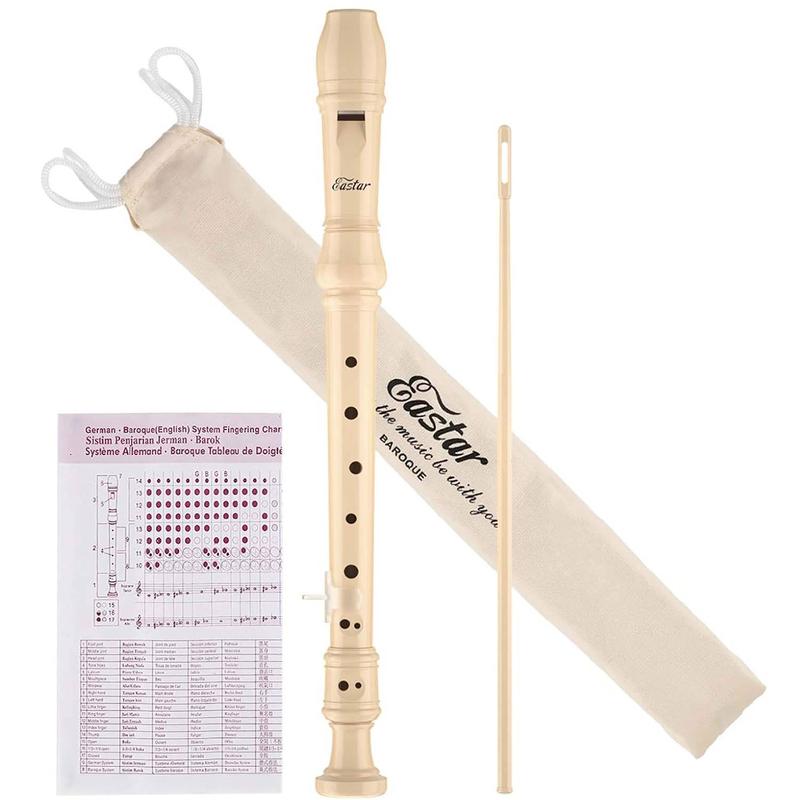 Eastar Soprano Recorder for Beginners Kids, Baroque style C Key Recorder Instrument ABS Classic 3 Piece with Cleaning Kit, Thumb Rest, Leather Bag, Fingering Chart, Brown, ERS-21BB