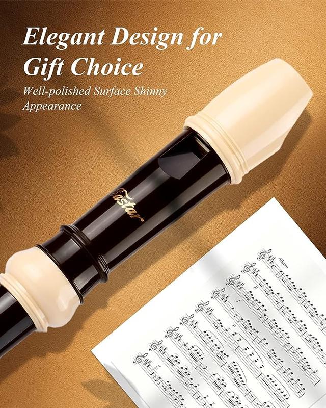 Eastar Soprano Recorder for Beginners Kids, Baroque style C Key Recorder Instrument ABS Classic 3 Piece with Cleaning Kit, Thumb Rest, Leather Bag, Fingering Chart, Brown, ERS-21BB