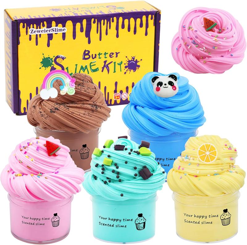 5 Pack Butter Slime Kit ,Birthday Gifts for Kids ,Party Favor for Girls & Boys ,Non Sticky, Super Soft Sludge Toy