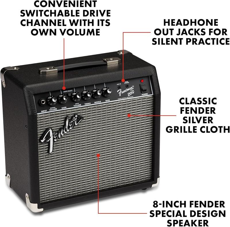 Frontman 20G Guitar Amp, 20 Watts, with 2-Year Warranty 6 Inch Fender Special Design Speaker, 10x16x16 inches