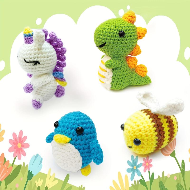 Crochet Animal Kit, 1 Set DIY Crochet Kit with 4 Counts Crochet Animal Set, Knitting Supplies for Beginners, DIY Crochet Kit for Adults & Boys & Girls, Summer Gifts