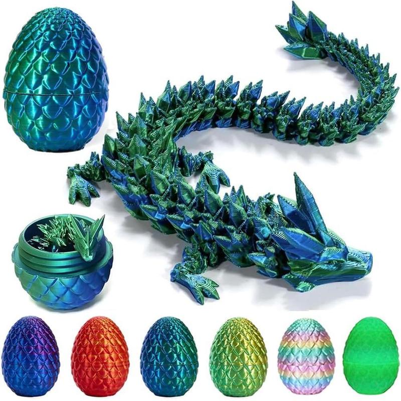 3D Printed Dragon Egg, Mystery Crystal Dragon Egg Fidget Toys Surprise, Easter Eggs Articulated Crystal Dragon Eggs with Dragon Inside (Laser Green)