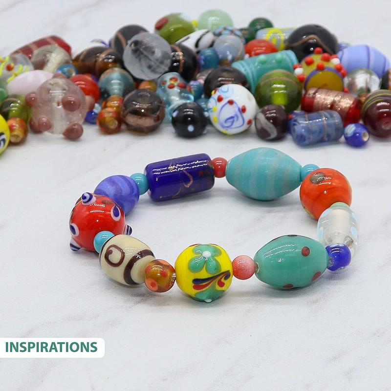 100 Assorted Glass Beads for Jewelry Making Adults, Bulk Glass Beads for Crafts, Lampwork Murano