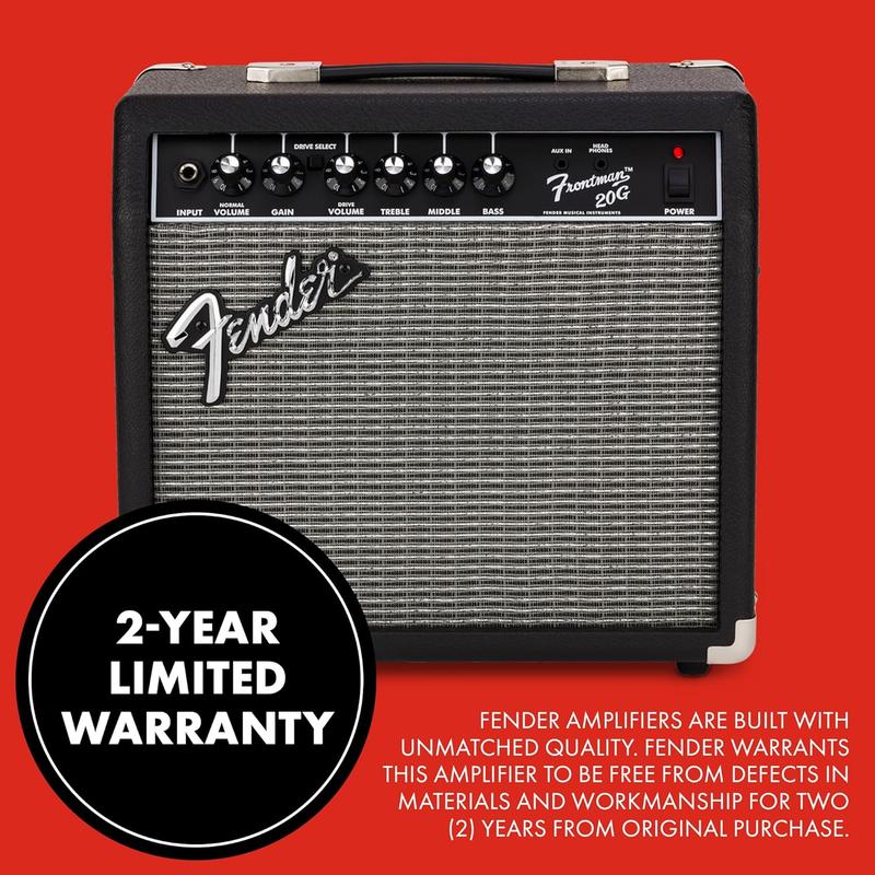 Frontman 20G Guitar Amp, 20 Watts, with 2-Year Warranty 6 Inch Fender Special Design Speaker, 10x16x16 inches