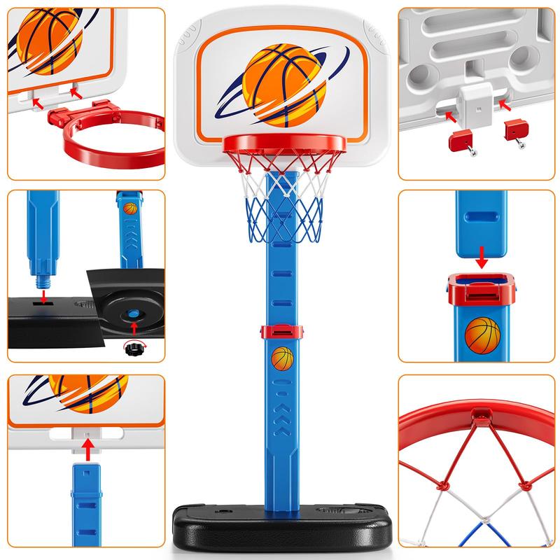 Basketball Hoop Indoor, Adjustable Basketball Hoop, Poolside Basketball Goal with 4 Balls & Pump for Outdoor Toys, Christmas Birthday Gift