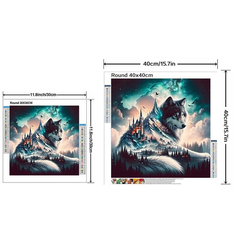 Wolf & Castle Pattern DIY Diamond Arts Colorful Painting Kit without Frame, DIY 5D Diamond Arts Colorful Painting Kit, Wall Art Decor for Home