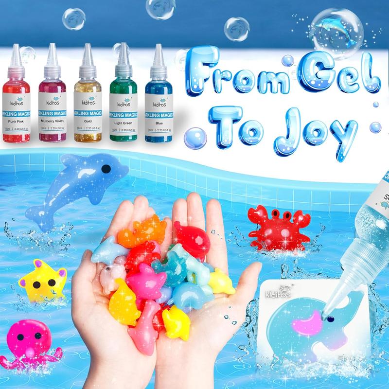 [LIMITED OFFER] Magic Water Elf Toy Kit, Aqua Fairy Water Gel Kit with 10 Magic Gels, 6 Sea Creature Molds. Christmas Gifts, Birthday Gifts, Party Favors, Arts & Crafts DIY STEM Kits for Kids (10 Colors)