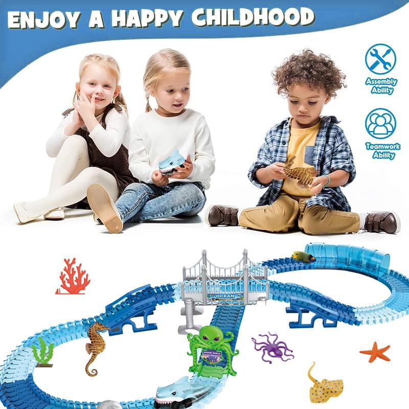 Style-Carry Toys for 3-6 Years Boys Shark Race Track Toy Track Playset with Shark Car for 3 4 5 6 Years Old Boy Girls STEM Educational Playset Birthday Gift kids toys