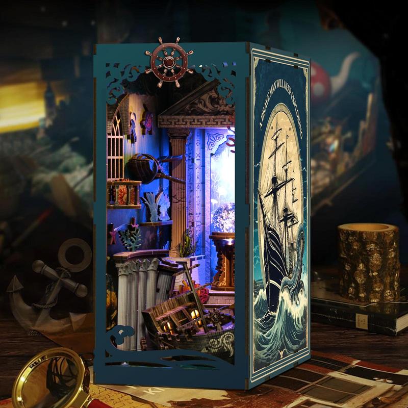 Wooden Book Nook Kit, 1 Set DIY Miniature Book Nook Kit with LED Light, DIY Wooden Book Nook Kit for Adults & Teens, Home Decor