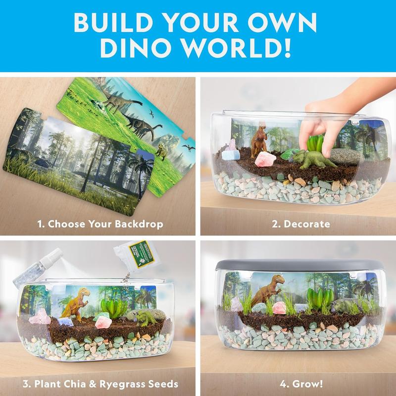 NATIONAL GEOGRAPHIC Light Up Terrarium Kit for Kids - Build a Dinosaur Habitat with Real Plants & Gemstones, Science Kit, Dinosaur Toys for Kids ( Exclusive)