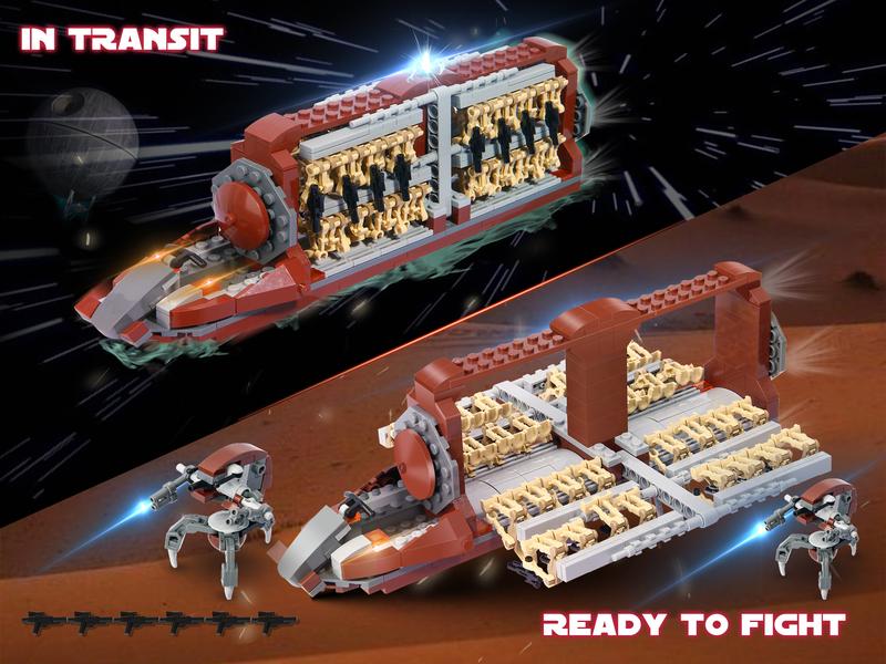 Soldiers Transport Craft Building block Set,Classic Star Movie Model,Stress relief toy, Movie Fans Model gift For aged 12 and above,Contain 33 soldiers, 2 droideka, 2 generals