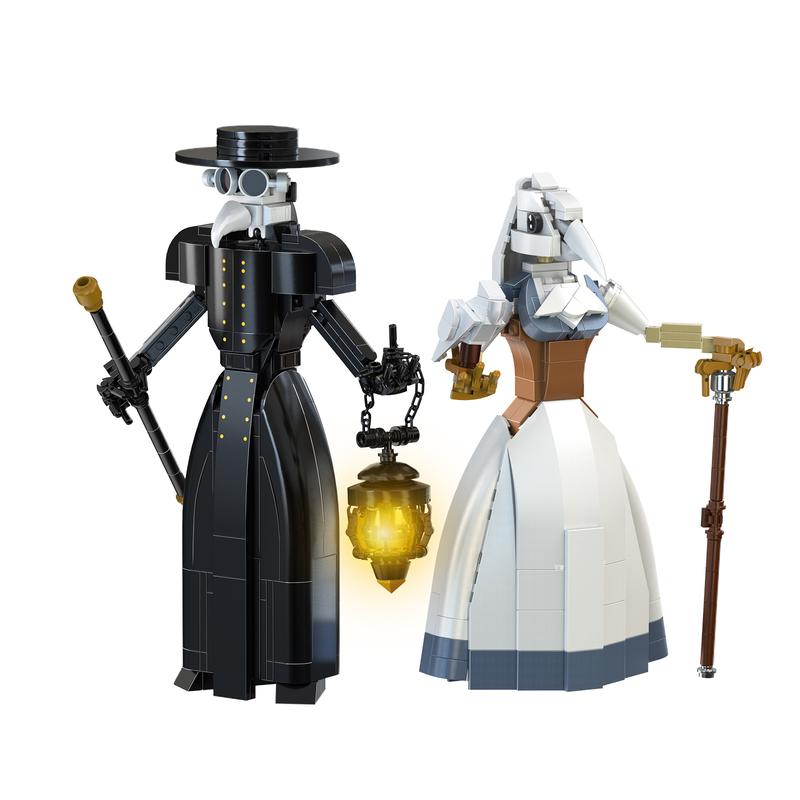 Classic Plague Doctor Couple Figure Building Blocks Set, Perfect Halloween Toys and Gifts for Fans and Kids (500 pcs)