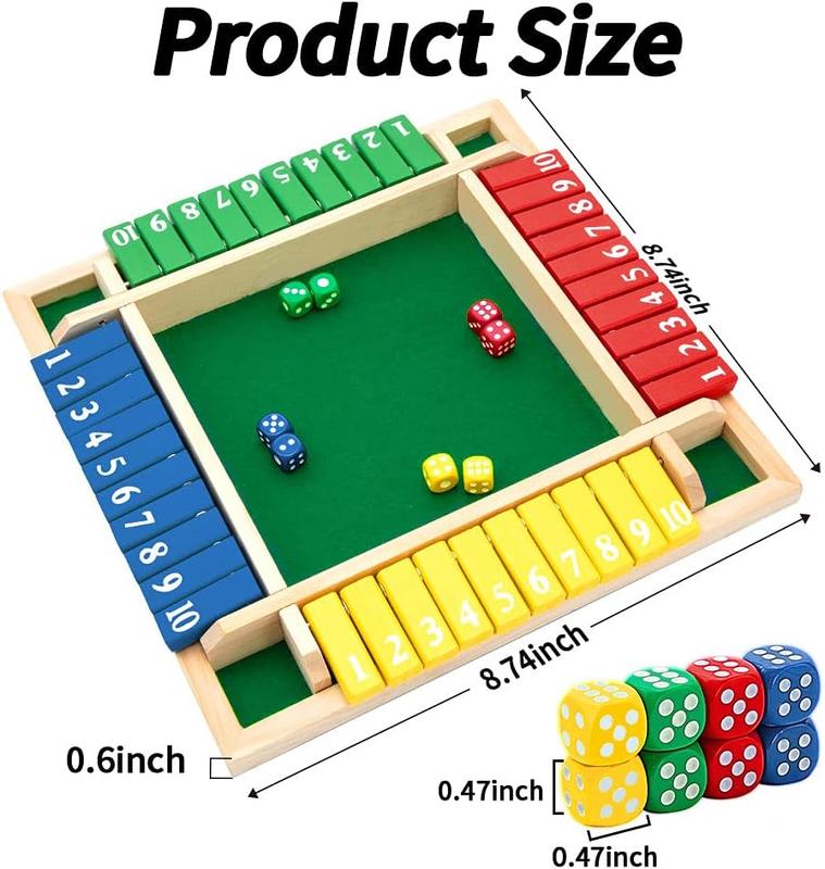 Shut The Box Dice Game,2-4 Player Family Wooden Board Table Math Games for Adults and Kids, 8 Dices Classics Tabletop Version Games for Classroom,Home,Party or Pub