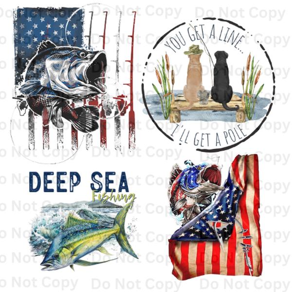 Fishing Themed 4 Pack DTF Prints for T-Shirts