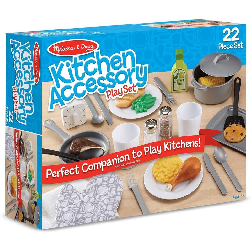 Melissa & Doug 22-Piece Play Kitchen Accessories Set - Utensils, Pot, Pans, and More , White