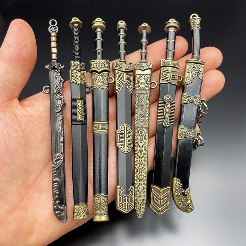 7-Piece Set of Miniature Ancient Famous Swords with Sheaths - Toy Pendant for Ages 14 and Up