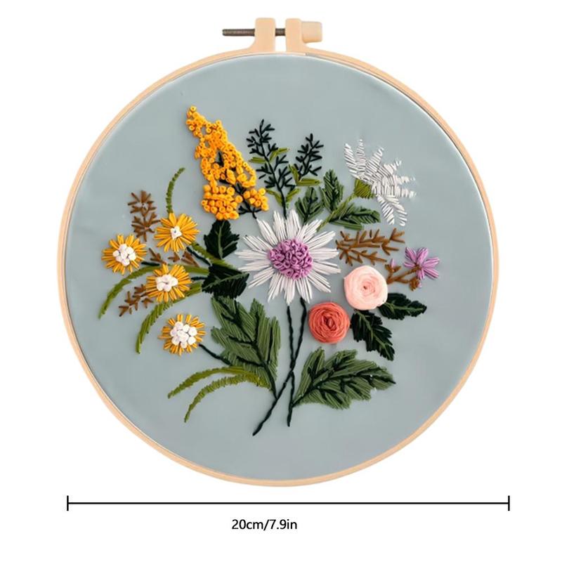 Flower Pattern DIY Embroidery Kit, 1 Set Embroidery with Hoop Suture Practice Kit for Adults, Handmade Unfinished Products Gifts