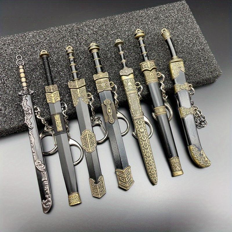 7-Piece Set of Miniature Ancient Famous Swords with Sheaths - Toy Pendant for Ages 14 and Up