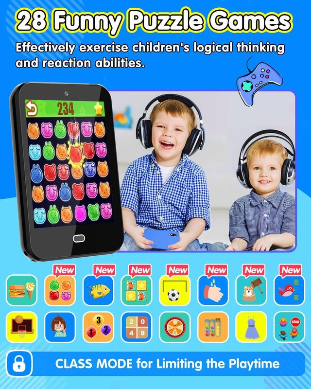 Kids Smart Phone Christmas Birthday Gifts for Boys Age 3-7 Kids Phone with Dual Camera Music Flashlight Alarm Pedometer Stories Sight Words Learning Toy for 3 4 5 6 Year Old Girl with 8G SD Card Black