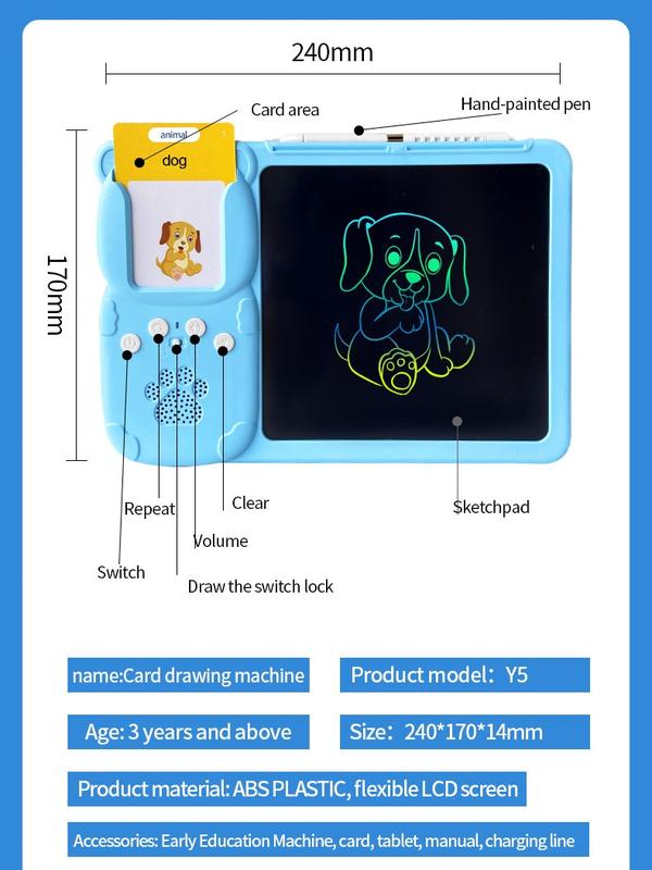 Fancy Fantastic Spanish+English Bilingual Children's LCD tablet Flash card drawing machine insert card graffiti painting board puzzle integrated machine，Learning Cards Machine