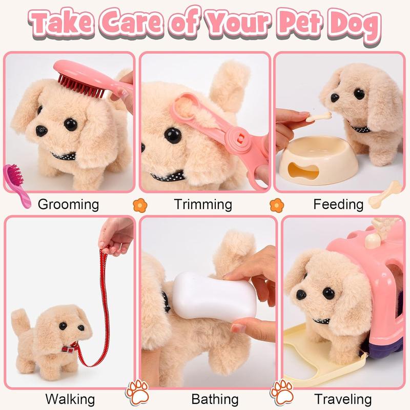 13Pcs Dog Toys for Kids Girls, Walking Barking Electronic Interactive Stuffed Dog Plush with Carrier & Accessories Toys Pretend Play Puppy Pet Care Playset, Gifts for Little Girls 3 4 5 6 Year Old