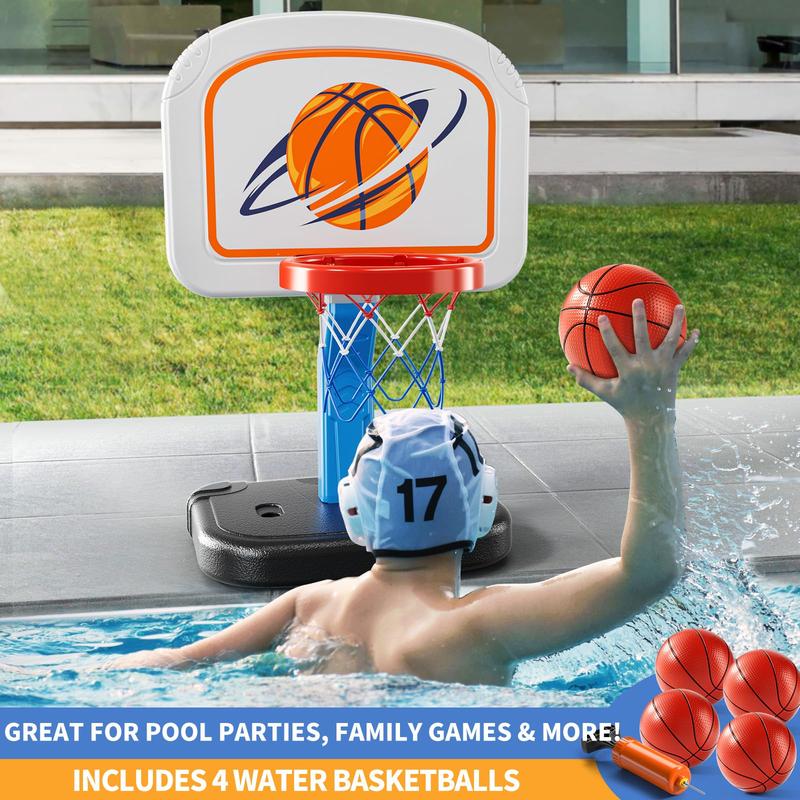 Basketball Hoop Indoor, Adjustable Basketball Hoop, Poolside Basketball Goal with 4 Balls & Pump for Outdoor Toys, Christmas Birthday Gift