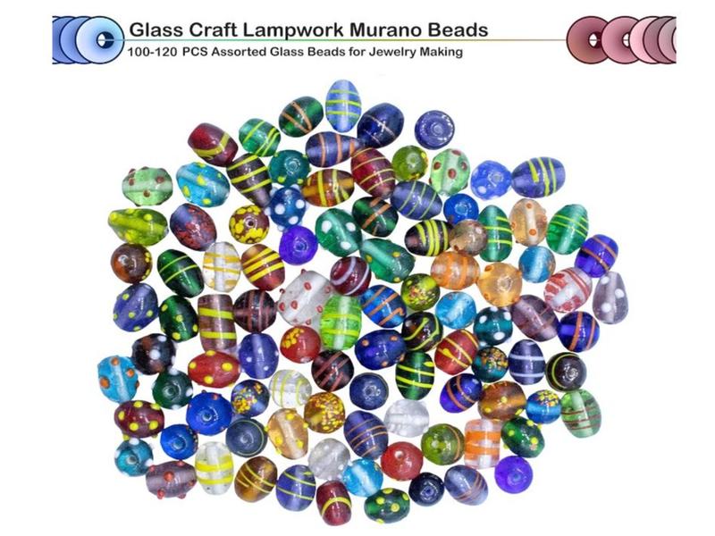 100 Assorted Glass Beads for Jewelry Making Adults, Bulk Glass Beads for Crafts, Lampwork Murano