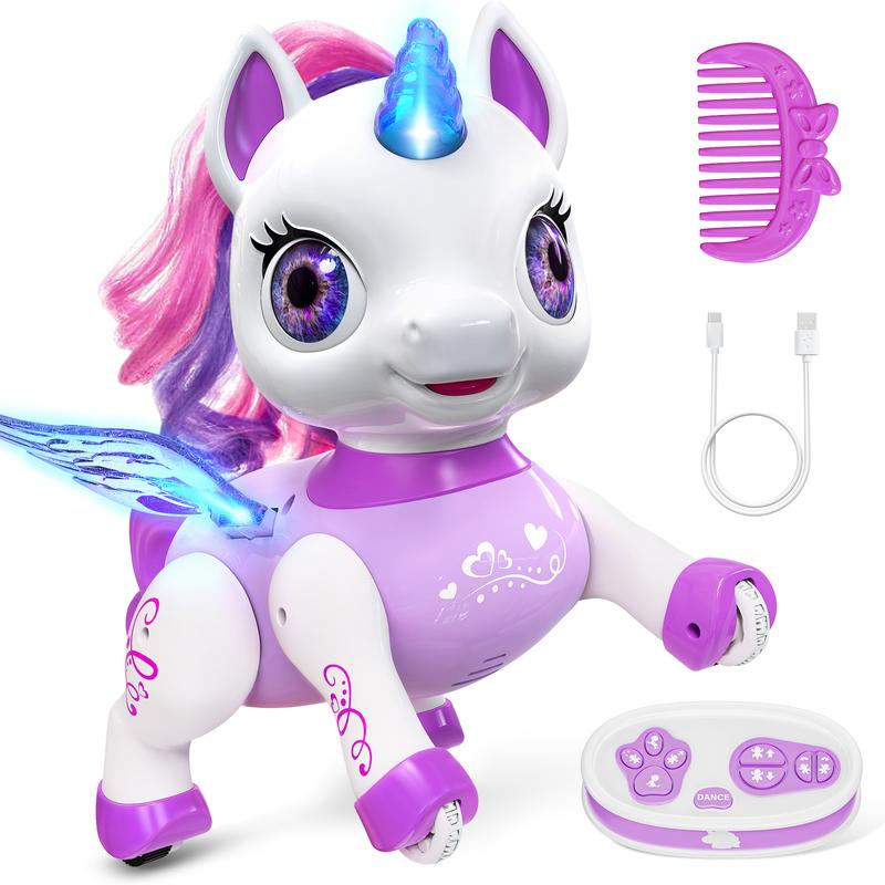 Unicorn Robot Toys for Girls, Birthday Gifts for Kids and Toddlers 3 4 5 6 7 8 Years Old, with LED Horn,LED Wings,Remote Control,Voice,Dancing Robot Rechargeable (Purple Pink)