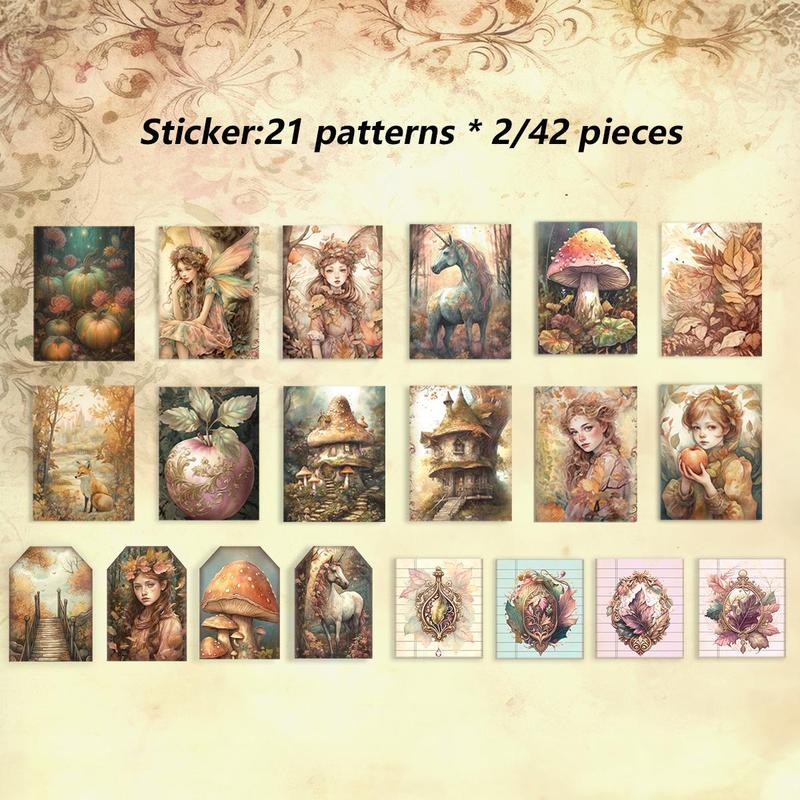 Fairy & Forest Pattern Scrapbook Paper Set, 54pcs set Including 12pcs Papers & 42pcs Stickers, DIY Materials for Scrapbooking, Crafts and Gift Wrapping