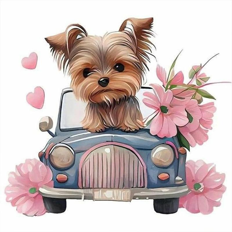 DIY Artificial Rhinestones Arts Painting Kit Without Frame, Cute Car Dog Pattern DIY Painting, Handmade Craft Wall Art Decoration