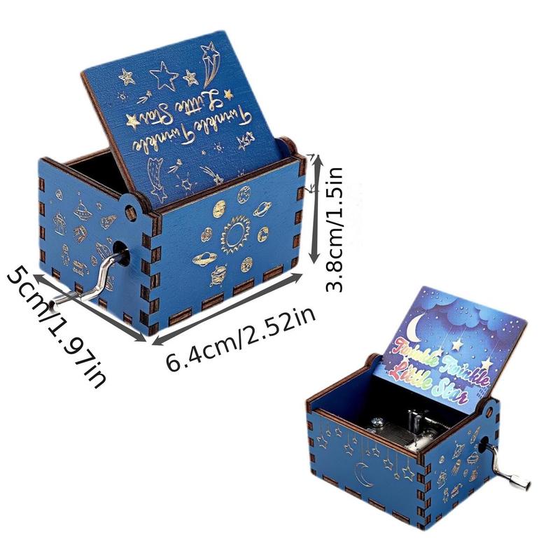 Moon & Star Pattern Wooden Music Box, 1 Count Hand-operated Music Box, Home Decor Ornament for Birthday, Thanksgiving, Wedding, Valentine's Day