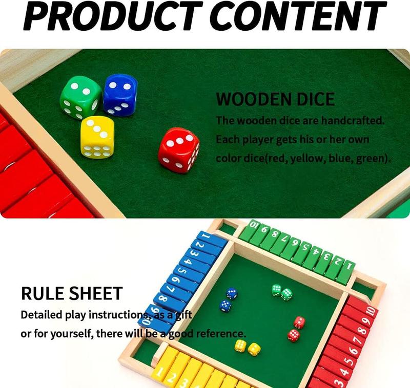 Shut The Box Dice Game,2-4 Player Family Wooden Board Table Math Games for Adults and Kids, 8 Dices Classics Tabletop Version Games for Classroom,Home,Party or Pub