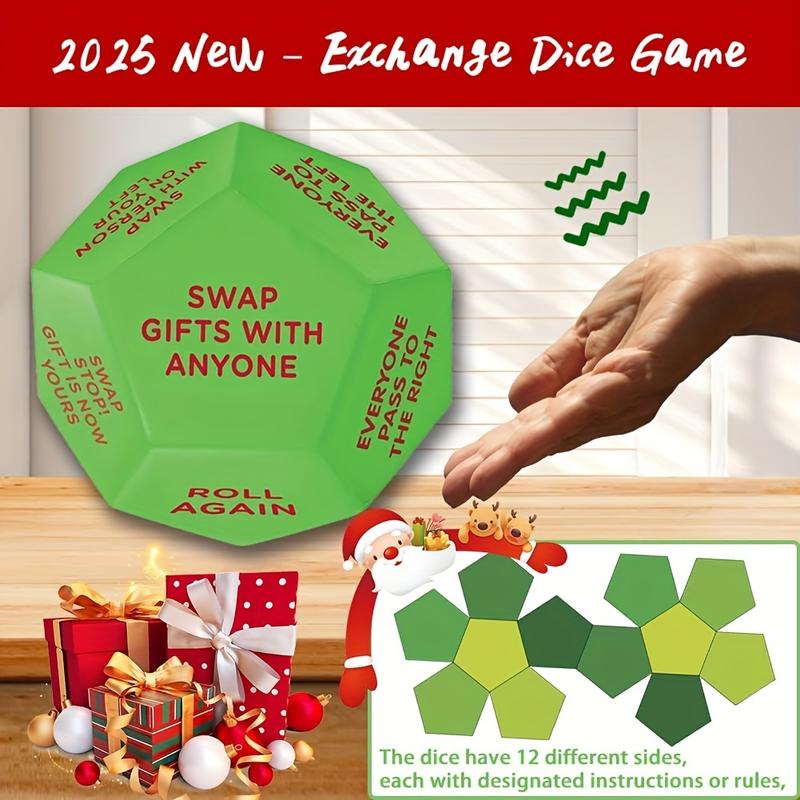 [Customer Favorite] 2025 Santa Gift Exchange Dice - 3x3 Inch, 12 Unique Sides for Christmas Party Fun & Family Games, Christmas Toys