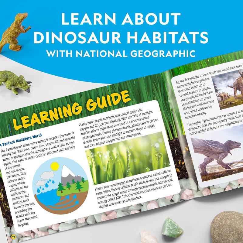 NATIONAL GEOGRAPHIC Light Up Terrarium Kit for Kids - Build a Dinosaur Habitat with Real Plants & Gemstones, Science Kit, Dinosaur Toys for Kids ( Exclusive)